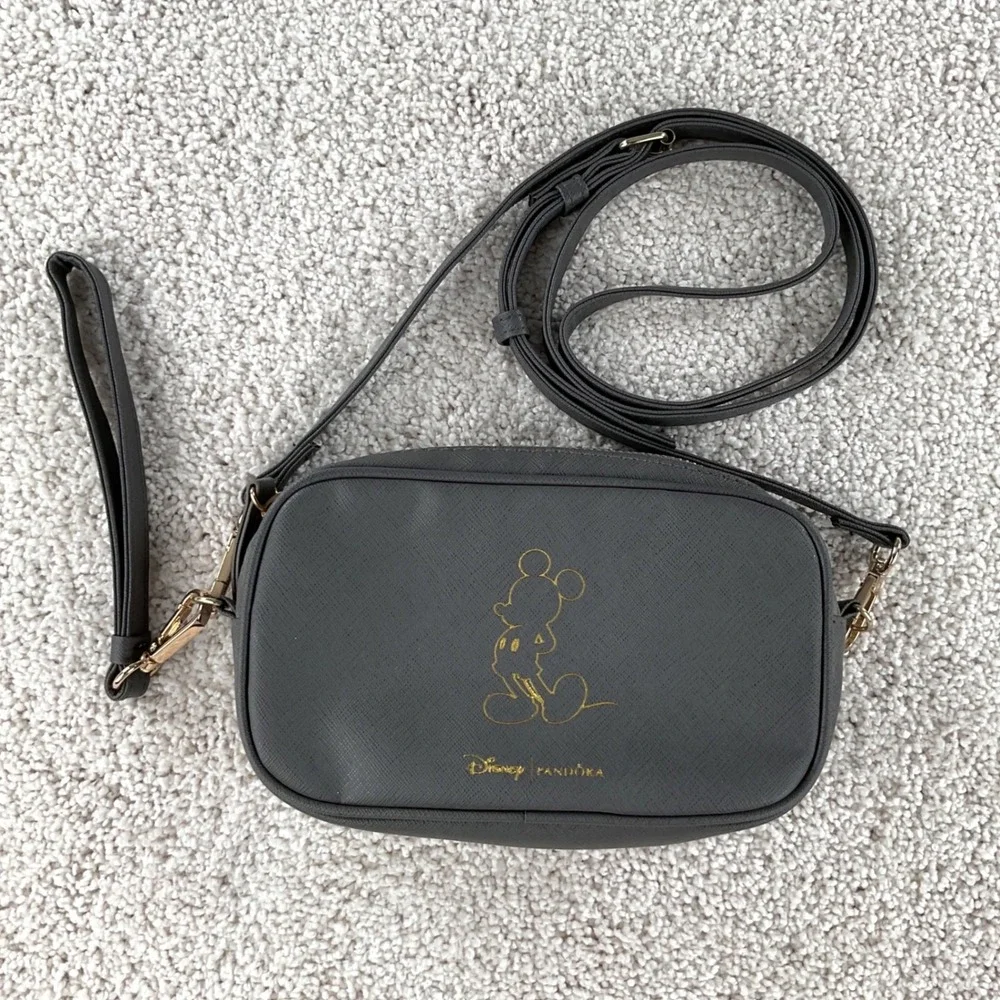 Disney x Pandora Mickey Mouse Crossbody Bag Grey Gold Hardware Wristlet